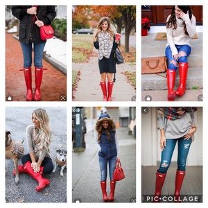 Hunter tall red glossy boots + boot socks